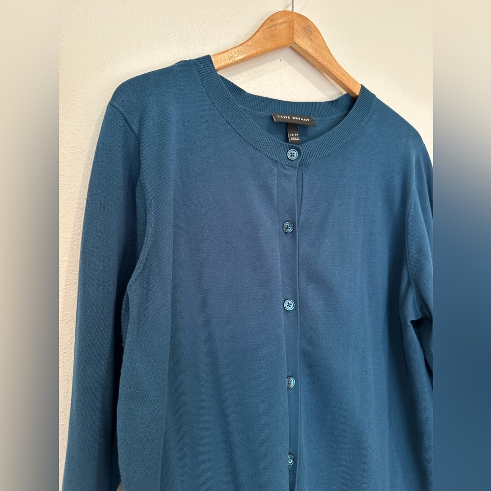 Lane Bryant Teal Blue Crewneck Cardigan